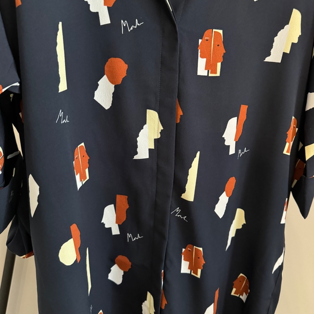 Monki Oversized Collar Button Up Shirtdress with Faces in Navy Size XS - Picture 4 of 9